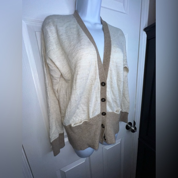 Madewell Women’s Medium Contrast Knit Yarn Alpaca Wool Tan Cardigan Sweater M - Picture 4 of 13